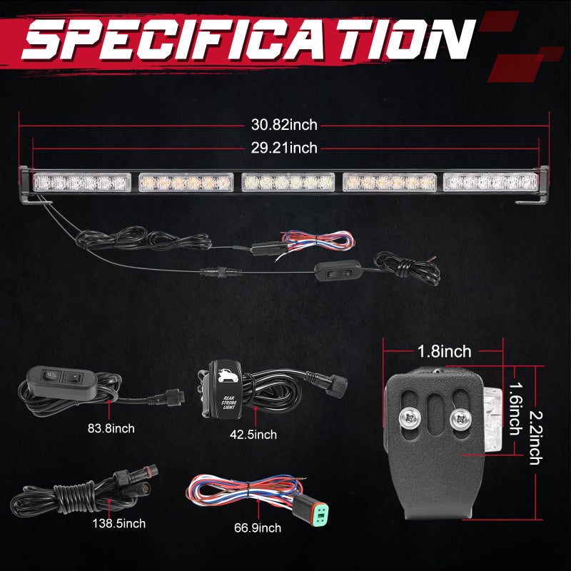 OFFROADTOWN شريط إضاءة LED بطول 30 بوصة من OFFROADTOWN مع أضواء فلاش خلفية وإشارة انعطاف وإضاءة فرامل لسيارات UTV RZR بولاريس ياماها 4x4 دُوني باجي كان-أم - Image 2